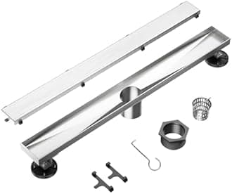 Neodrain 24-Inch Linear Shower Drain- with 2-in-1 Flat & Tile Insert Cover, Brushed 304 Stainless Steel Rectangle Shower Floor Drain,Floor Shower Drain