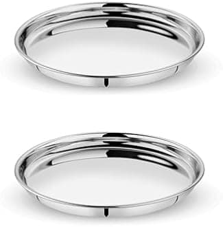 EMBASSY Stainless Steel Dinner Plate/Khumcha/Thali | Size 13 | Diameter 29 cm | Pack of 2 | Perfect for Everyday Use, Catering, & Home Dining | Stackable | Mirror Finish