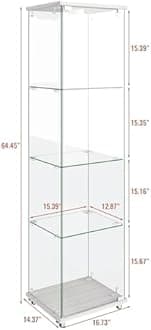 HomVent Glass Display Cabinet Display Case Corner Curio Cabinet, Storage Showcase w/Adjustable Shelves, Tempered Glass Doors for Living Room