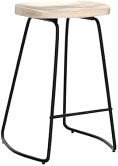 HeuGah Counter Height Bar Stools Set of 3, Solid Wood Bar Stool for Kitchen Island 26" Barstool with Metal Leg Rustic Backless Saddle Seat Stools with Footrest (Burlywood, 3 PCS 26Inch Counter Chair)