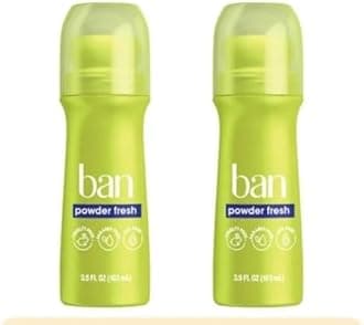 (2 pack) Ban Antiperspirant Deodorant Invisible Roll-On for Women and Men, Powder Fresh, 3.5 oz