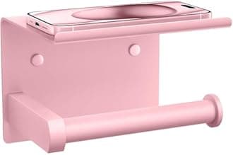 Tindbea Toilet Paper Holder with Phone Shelf, Adhesive or Screw Wall Mount Toilet Tissue Roll Holder, Rustproof & Multifunctional Stainless Steel Bathroom Storage Dispenser (Blush Pink)