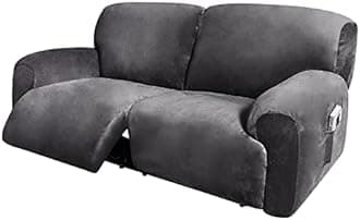 ULTICOR Extra Wide 75" - 100", Reclining 2 Seater Sofa, Extra Wide Reclining Love Seat Slipcover, 6-Piece Velvet Stretch, Reclining Sofa Covers, Thick, Soft, Washable (Dark Grey)