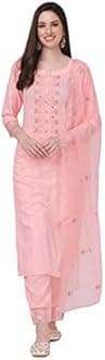Trendmalls Women's Cotton Embroidery Salwar Suit Set Kurta Pant with Dupatta