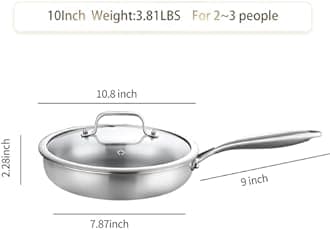 DELARLO Tri-Ply Stainless Steel Frying Pan丨9 inch Skillet with Lid丨All Cooktops Compatible Up to 600℉丨Enegry Saving丨Kitchen Egg Skillet 9" 丨Durable丨Everything Pan丨Omelet Pans for Kitchen Cooking