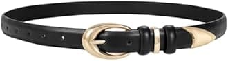 TRIWORKS Women Leather Belt for Jeans Pants Fashion Ladies Skinny Faux Leather Dress belt with Gold Buckle
