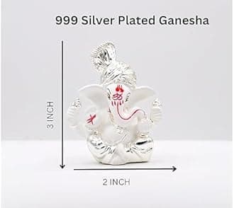Gold Art India Silver Plated Pagdi ganesha with white terracotta Lord Ganesha for Gift Ganesha for car Dashboard Ganesha Showpiece Diwali Gifts Birthday Gifts