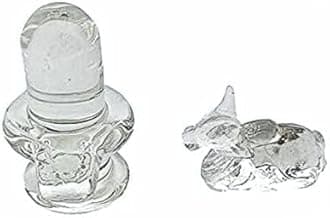 Natural Crystal Sphatik Shivling with Nandi for Puja, Table-Home Decor, Car Dashboard and Gift (Size 5cm Approx)