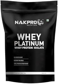 NAKPRO Platinum Whey Protein Isolate 500g Banana | 28g Protein, 6.4g BCAA | Trustified Certified 100% Authentic Supplement Powder & No Adulteration | Low Carbs, Fast Absorbing Whey Protein Powder