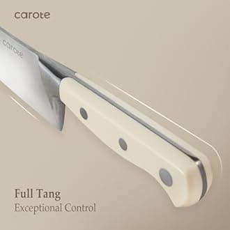 CAROTE 14 Pieces Knife Set with Block, Forged, High Carbon Stainless Steel Sharp Blade Block Knife Set, Dishwasher Safe Cutlery, Cream