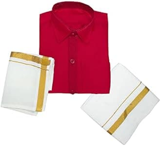 NITHILA CREATIONS Boys Traditional Adjustable Lungi Dhoti Shirt Mundu Set (CMonly-$)