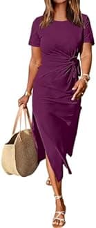 ANRABESS Women's 2026 Summer Maxi Tshirt Dress Short Sleeve Crewneck Tie Waist Casual Slim Fit Slit Spring Long Beach Dresses