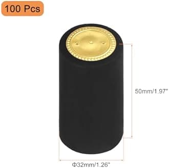 uxcell 100Pcs PVC Heat Shrink Capsules Wine Bottle Capsules Shrink Cap Wrap Shrink Top Cover for Wine Cellars and Home Kitchen, Black/Gold 32x50mm, 1.26 x 1.97 Inch