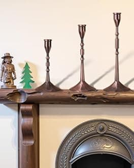 YOUTUOY Vintage Taper Candle Holders Set | Handmade 3-Piece Candlestick Decor for Table Centerpiece, Farmhouse Kitchen & Party Lighting (Reddish Bronze)