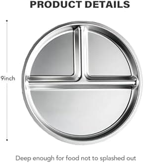 RUIBOLU Portion Control Plates Stainless Steel For Adults Weight Loss/Diabetic Diet/Divided Plate Unbreakable Round Metal Dish Plates/Kitchen Camping Picnic/ 9 Inch (2)