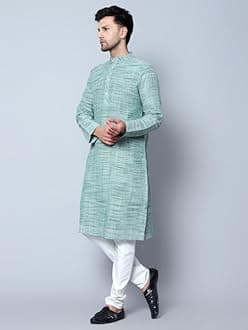 Latest Chikan Men's Cotton Regular Textured Long Kurta Full Sleeves - Casual Ethnic Wear�