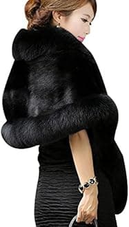 Women's Faux Fur Coat Wedding Cloak Cape Shawl for Evening Party