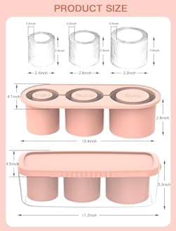 Ice Cube Tray for 30Oz-40Oz Tumbler, 3 Pcs Silicone Hollow Cylinder Ice Mold with Lid and Bin for Freezer, Ice Drink, Juice, Whiskey, Cocktail (Pink, 40 Oz)