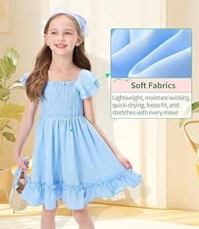 Hvididan Girls Summer Dresses Cute Double Layer Ruffle Sleeve Off Shoulder Dress 5-14 Years