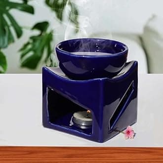 Pure Source India Ceramic Clay Candle Operated Aroma Burner Oil Diffuser, Extra Large Bowl, with 1 Tealight, 4.25 Inch, (Blue)