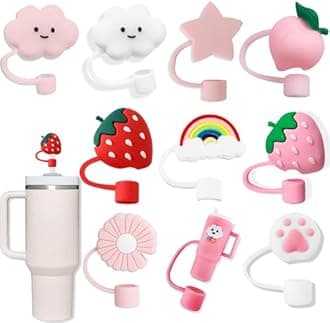 Oddyami 10Pcs 10mm Straw Cover Toppers for Stanley 30&40 Oz Tumbler Cups, Cute Straw Covers Cap for Stanley Cup, Silicone Daisy Drinking Straw Tips Lids Protectors for Stanley Cups Accessories…