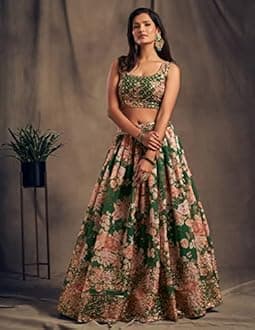 Zeel Clothing Women's Organza Floral White Semi-Stitched Lehenga Choli (7611-Wedding-Floral-Lehenga-Latest, White)