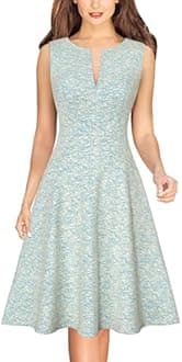 VFSHOW Womens Vintage Pleated Pockets Work Business Casual Skater A-Line Dress