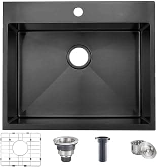 Comllen 18x18 Inch Drop in Black Bar Sink,Top Mount Handmade 16 Gauge Stainless Steel Small Black Kitchen Sink,9 Inch Deep Single Bowl Black Wet Bar Sink with Stainless Steel Grid & Strainer