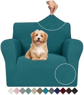 Stretch Armchair Slipcovers, 1 Piece Chair Sofa Covers 1 Seater Couch Covers with Elastic Bottom for Kids, Pets (Small, Teal Rhomb)