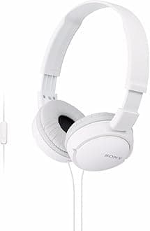 MDR-ZX110AP Wired Overhead Headphones with Microphone, Neodymium Dynamic Drivers, Swivel Fold Design - White