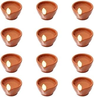 Aster Water Sensor LED Light Diya | Flameless & Smokeless Warm Ambient Tea Ligth Candles for Diwali , New Year Home / Mandir Decoration (24)