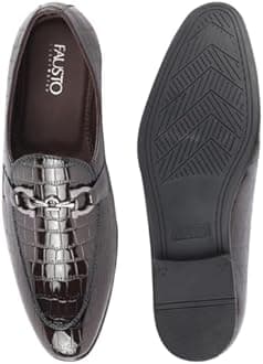 FAUSTO Men Leather Formal Pull-On Shoes