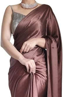 SATAZ Women's Ready to Wear Coffee Satin Silk 1 Minute Pre Pleated Heavy Saree with Designer Hand Work Tassels