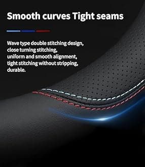 BLURISM Latest Nappa Leather Car Steering Wheel Cover, Stylish Non-Slip Leather car Interior, Breathable Durable 15 inches Universal (Black)