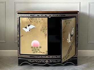 NBGRLVS China Warehouse Direct Oriental Chinese Furniture - Gold Leaf 2 Door Cabinet with Cranes Design
