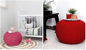 Pouf for Living Room Sitting Round Ottoman Bean Filled Stool for Foot Rest Home Furniture Rope Twisted Pink and Red Bean Bag - (Pack of 2)