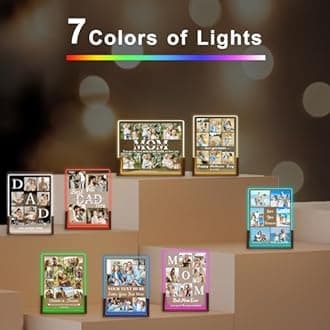 Ship Next Day Personalized Mother's Day Christmas Gifts for Mom, Custom Acrylic Plaque Printed with Photos, Custom Walnut Light Up Picture Frame, Birthday Gifts for Mom Wife from Daughter Son Husband