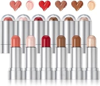 6 Colors Blush Stick,Solid Cream Blush,Multi-Use Highlighter Blush Stick for Cheeks,Lips and Eye,High Pigmented Blush Makeup Stick Set E