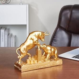 Cutfouwe Bull and Bear Figures, Decorative Figure for Office and Living Room, Finance Lovers and Stock Market Enthusiasts, Gold