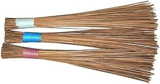 Natural & Pure Bamboo Stick Coconut Jhadu/Broom – Traditional Eco-Friendly Broom for Outdoor Cleaning, Garden, Veranda & Open Spaces | Durable, Lightweight & Long-Handled (Brown, Pack of 3)