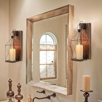 Staymoment Wall Candle Sconce Metal Lantern - Indoor Wood Rustic Candle Holder Decorative Black Candle Lantern for Farmhouse Yard Porch Pathway, 13.4" Wall Decorations Home Decor, Brown