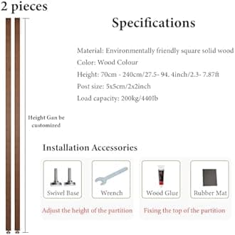Wall Partition Room Divider Floor to Ceiling Wooden Slats - Screen Partition Post Living Room Simple Modern Entrance Restaurant Office Hollow Decor Column ( Color : Wood 2Pcs , Size : 120cm/47.2in/3.9