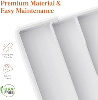 Lifewit Utensil Organizer for Kitchen Drawers, Expandable Cooking Utensil Tray, Adjustable Cutlery Silverware Flatware Holder, Plastic Kitchen Spatula Tools and Gadgets Storage Divider, 2 Pack, White