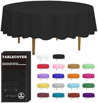 D&Z Plastic Table Cloth Disposable, 6 Pack Black Round Tablecloth Individually Wrapped for Indoor&Outdoor, 84 Inch Table Cover for Party, Picnic, Birthday, Wedding & Dinner