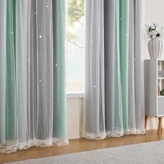 XiDi Blackout Curtains for Bedroom Decor - Rainbow Unicorn Wall Decals for Girl's and Kids' Room - Green Light Grey 52X84 Inch Long 1 Panel