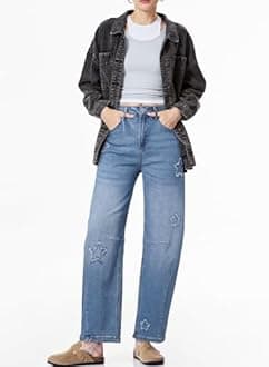 Sidefeel Women's Barrel Jeans Wide Leg Vintage Mid Rise Y2k Baggy Boyfriend Ankle Denim Pants