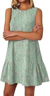 CHRATLHI Flowy Dresses for Women,Prime+Sales+Day+Deals+Today+2025 Casual Floral Ruffle Tank Dress Summer Boho Sundresses A-Line Sleeveless Hawaiian Mini Dress Beach Vacation Clothes Light Green XL