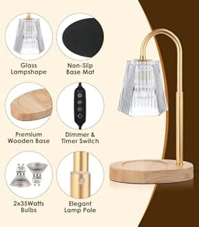 Candle Warmer Lamp Electric - Modern Candle Light Warmer with Adjustable Height, Timer for Bedroom & Living Room Home Decor Wax Melt Scented Wax Home Fragrance Accessories Dorm Lampshade