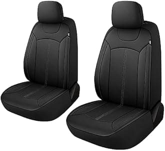 Premium Leather Car Seat Covers Front Set, Waterproof Stain-Resistant Seat Covers for Cars, Universal Automotive Interior Covers for Sedan SUV Truck Pick-up Van, Black