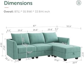 HONBAY Reversible Sectional Sofa Couch, Modern Apartment L-Shaped Couch Modular Sectional Sofa with Storage, Aqua Blue